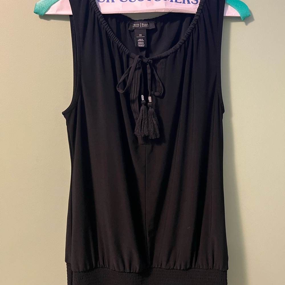 White House Black Market Black Top with Tassel Detail X Small